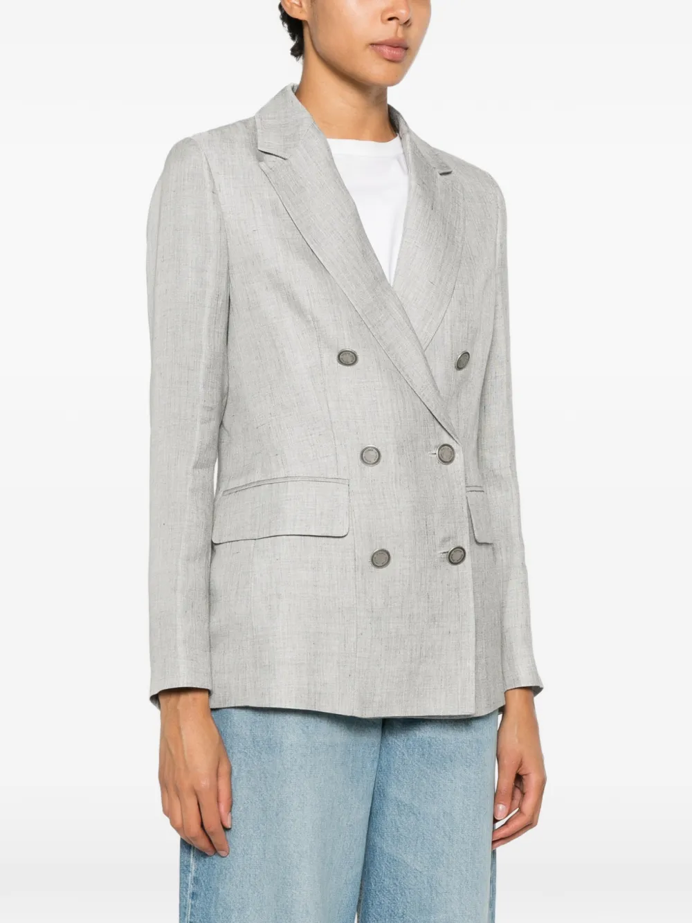 Peserico Linnen blazer met dubbele rij knopen en lange mouwen Grijs