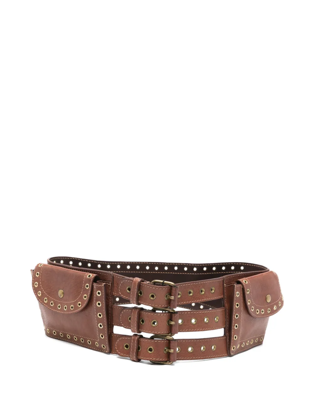 Gianfranco Ferré Pre-Owned 2000 eyelet-embellished triple-strap belt - Marrone