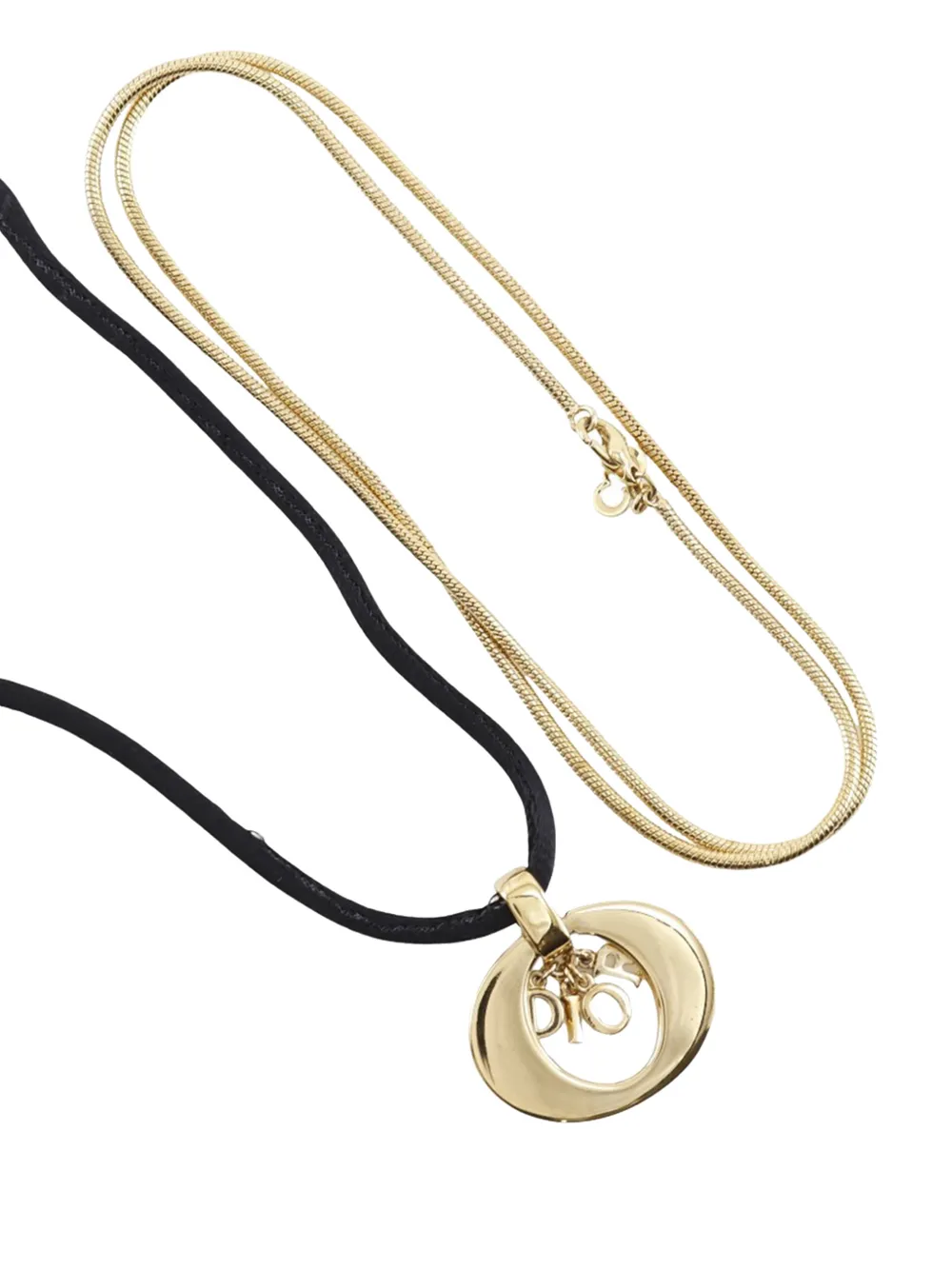 Pre-owned Dior 20th Century Convertible Gold Plated Logo Oval Pendant Necklace Costume Necklace
