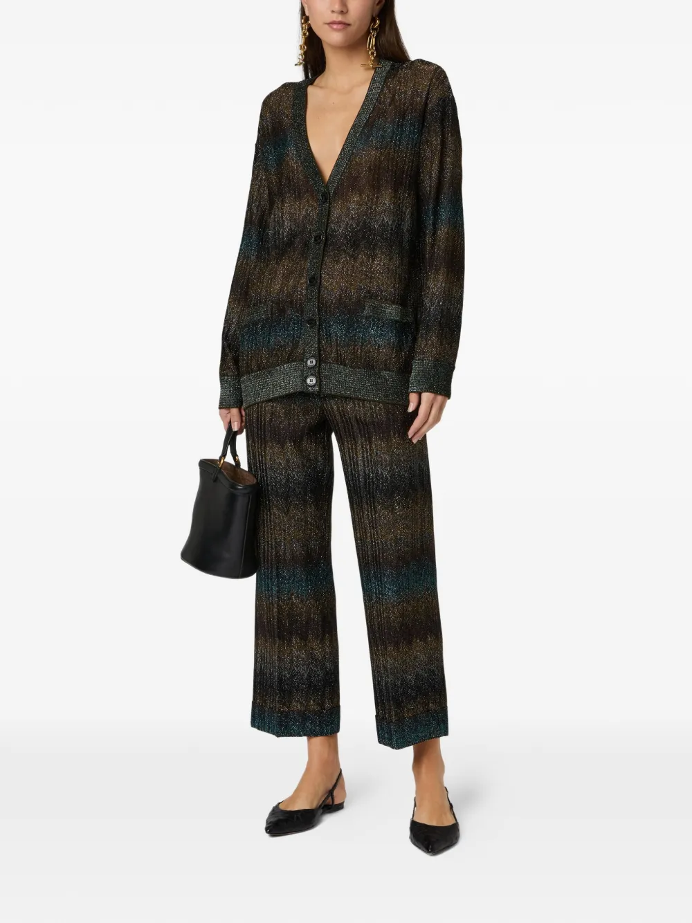  Missoni Zigzag-pattern Metallic-thread Cardigan - Marron 