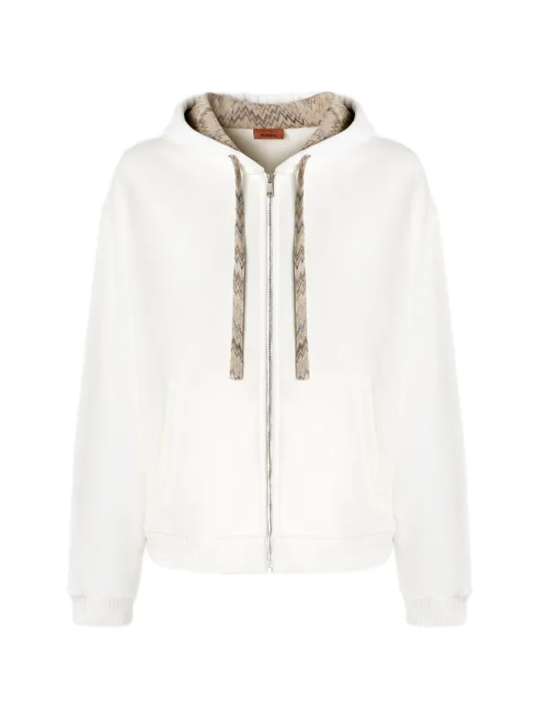 Missoni Zigzag-knit Drawstring Hoodie in Neutrals