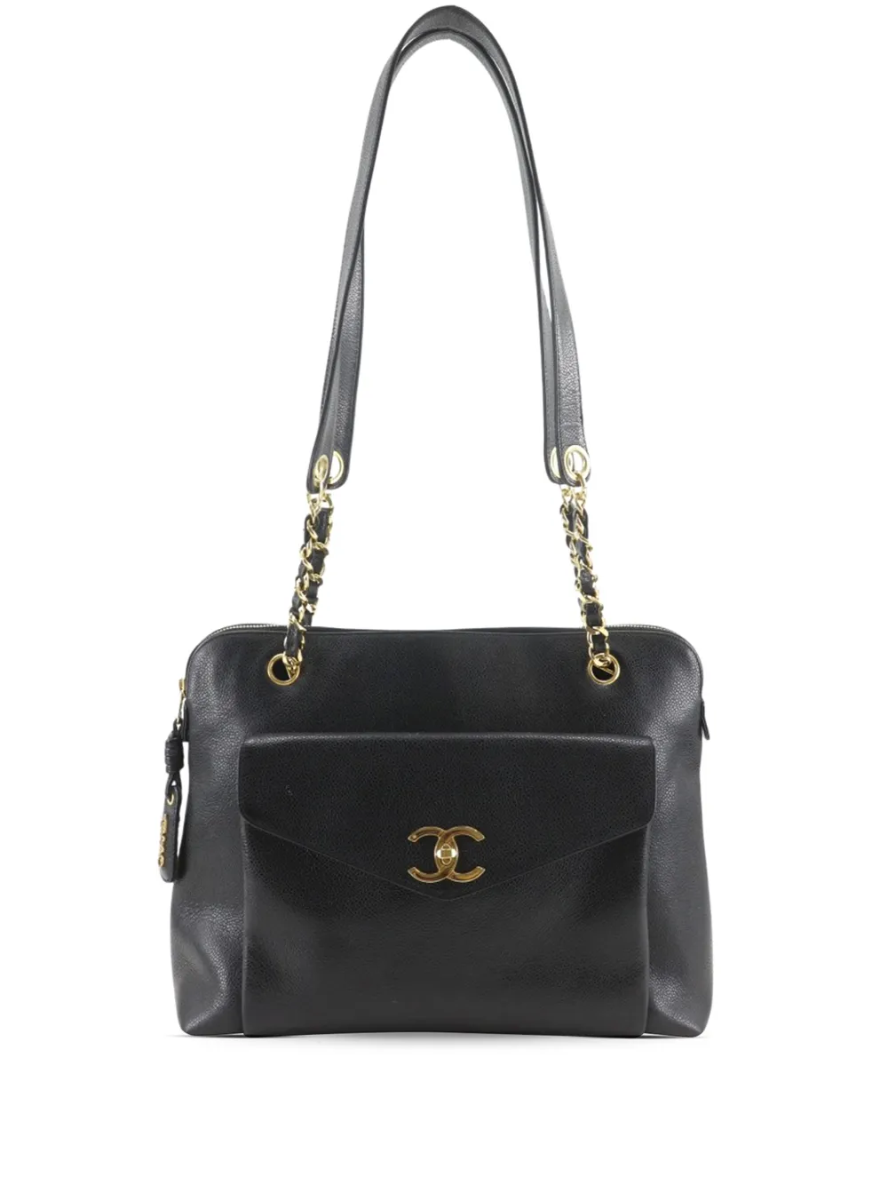 CHANEL Pre-Owned 1994-1996 Caviar Front Pocket Chain tote bag - Nero