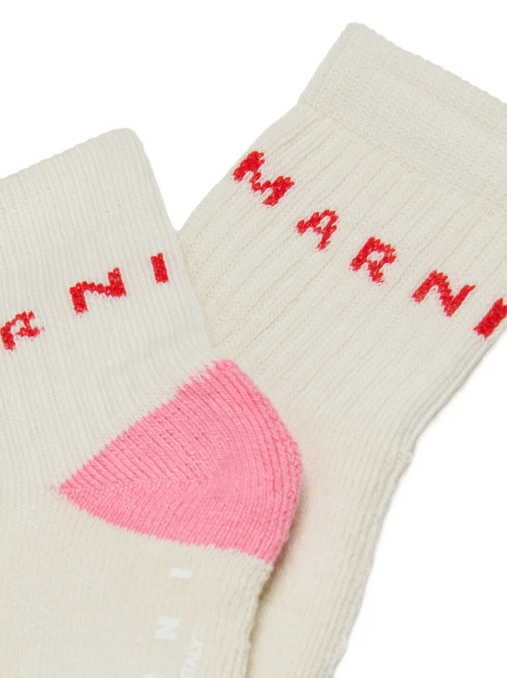 Marni Kids Geribbelde sokken met intarsia logo Beige