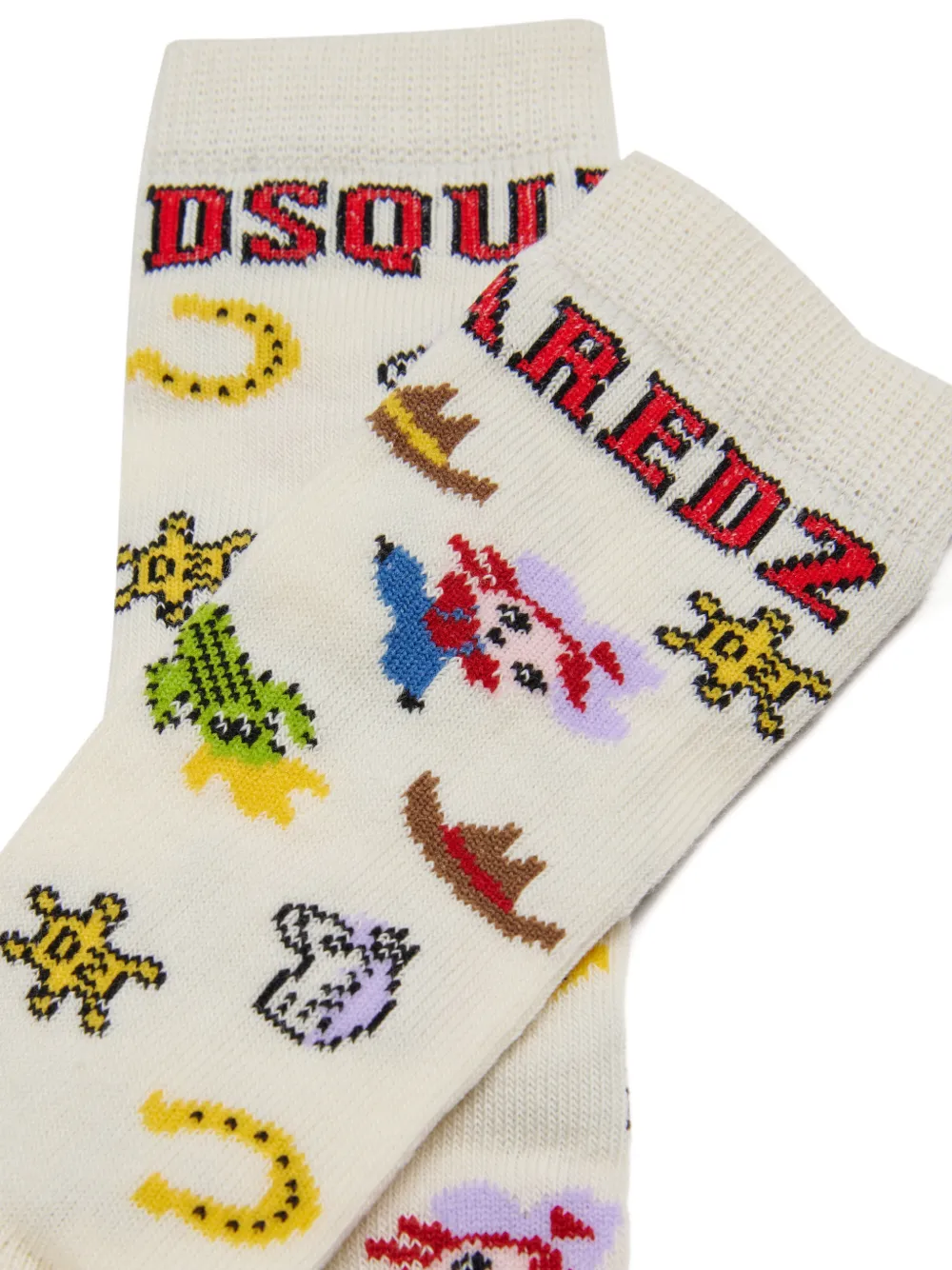 DSQUARED2 KIDS logoprinten sokken met westers patroon - Beige
