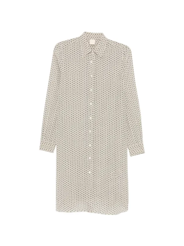 ASPESI Floral-print Long-sleeve Mini Shirt Dress in Neutrals