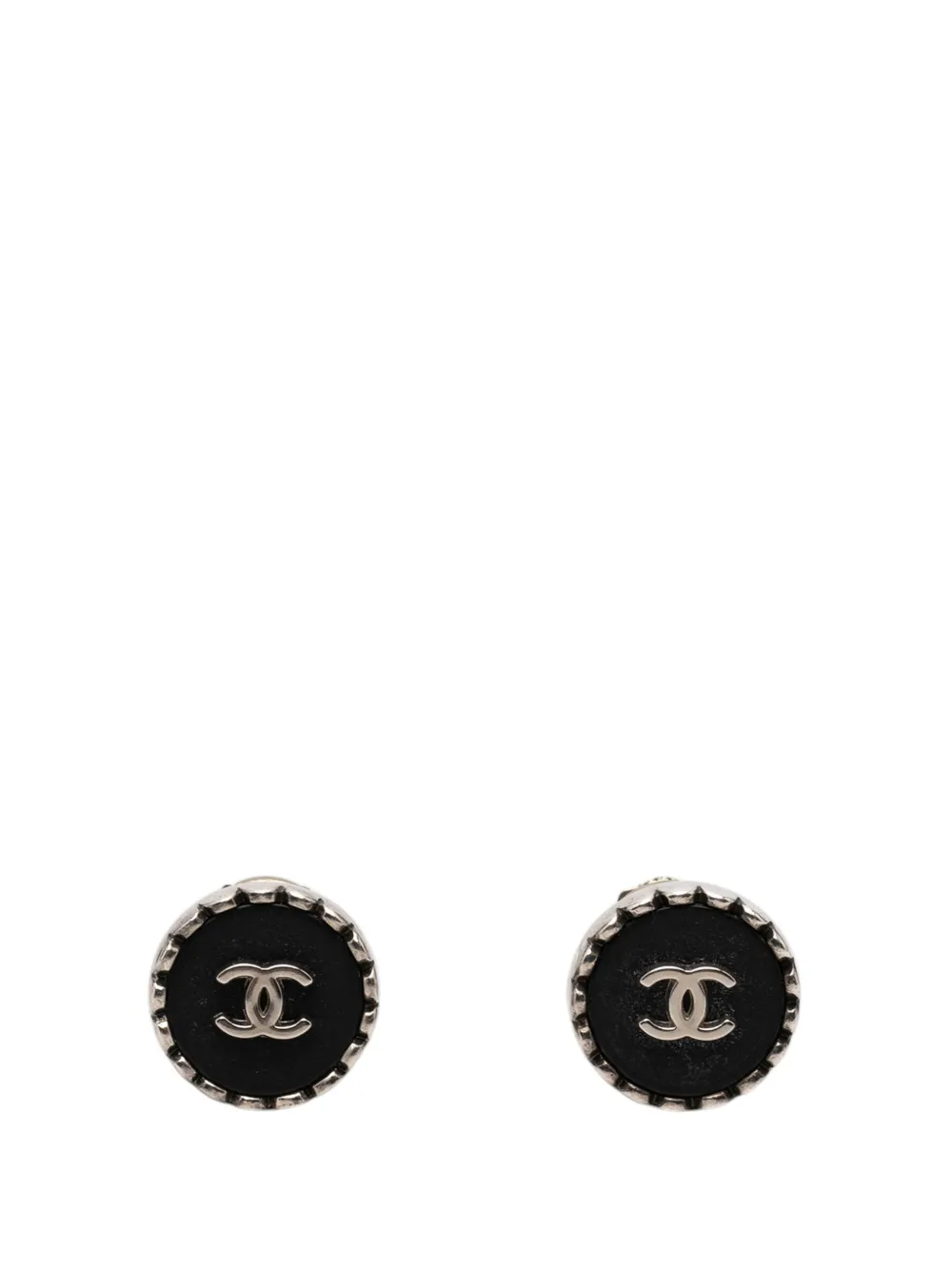 CHANEL Pre-Owned 1996 CC Brass Enamel Button Clip on Earrings costume earrings - Nero
