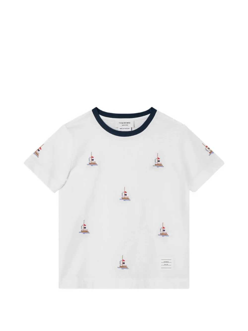 Thom Browne Kids sailboat-stitch T-shirt - Bianco