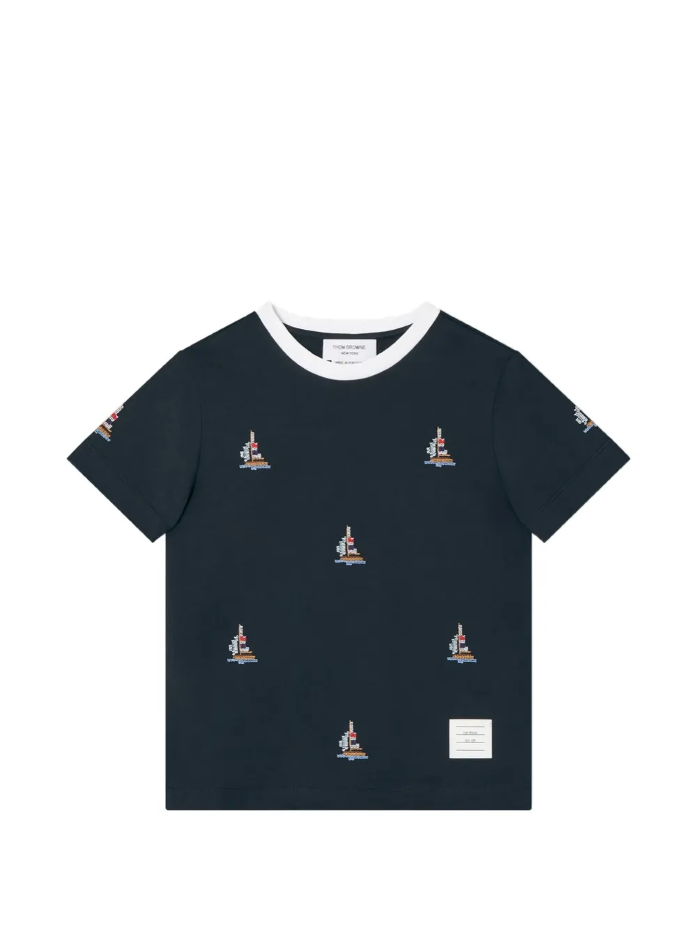 Thom Browne Kids sailboat-stitch T-shirt - Blu