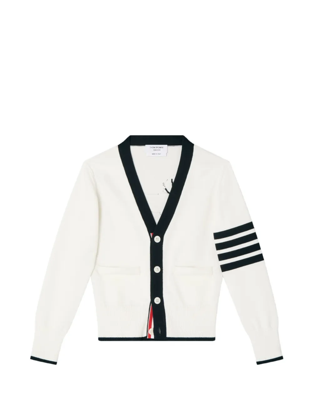 Thom Browne Kids Cardigan Hector con dettaglio a 4 righe - Bianco