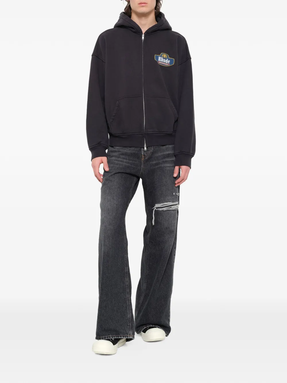 RHUDE Racing Crest zip-up Hoodie | Grey | FARFETCH