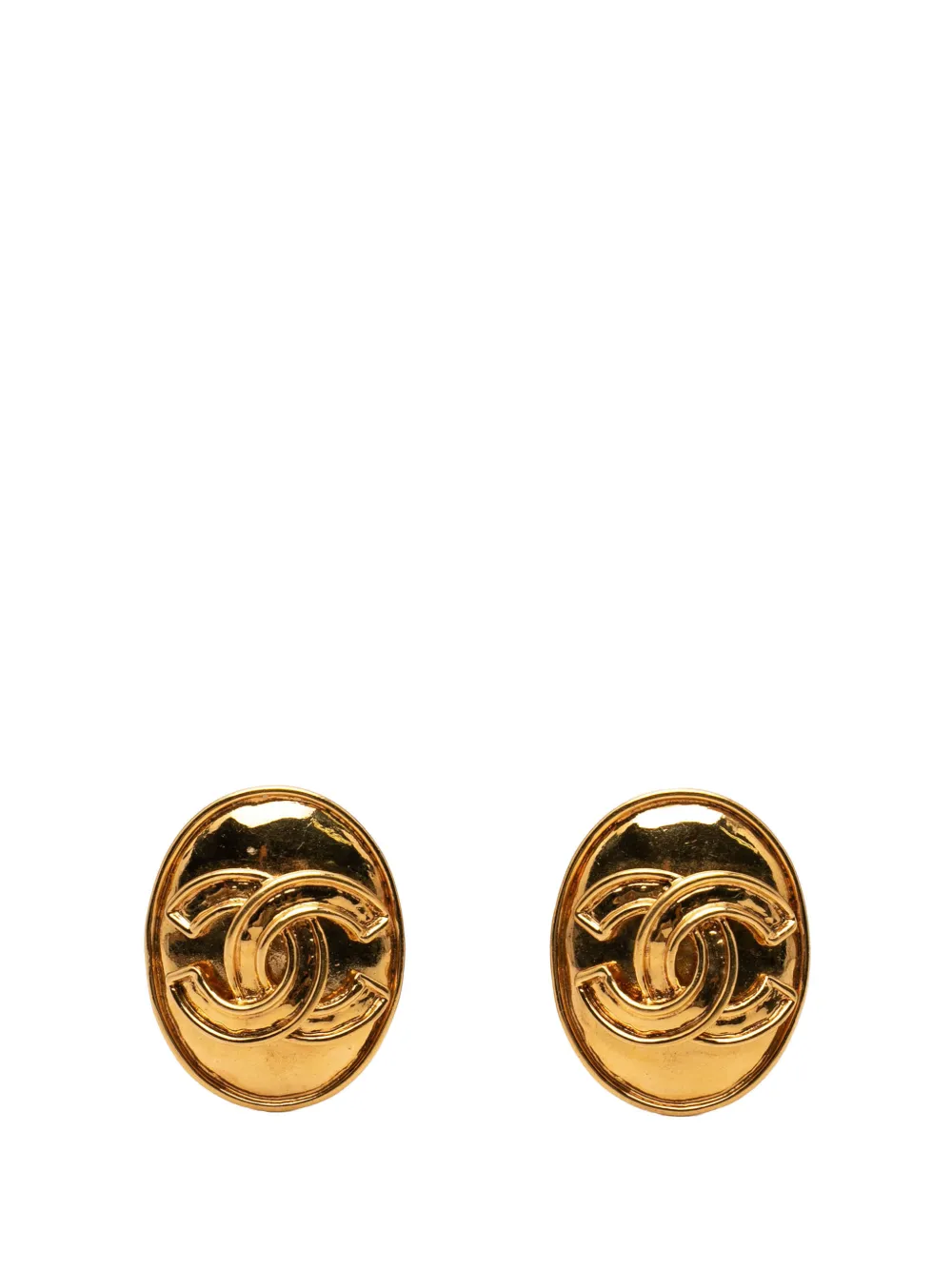 CHANEL Pre-Owned 1994 CC Gold Plated Oval Clip on Earrings costume earrings - Oro