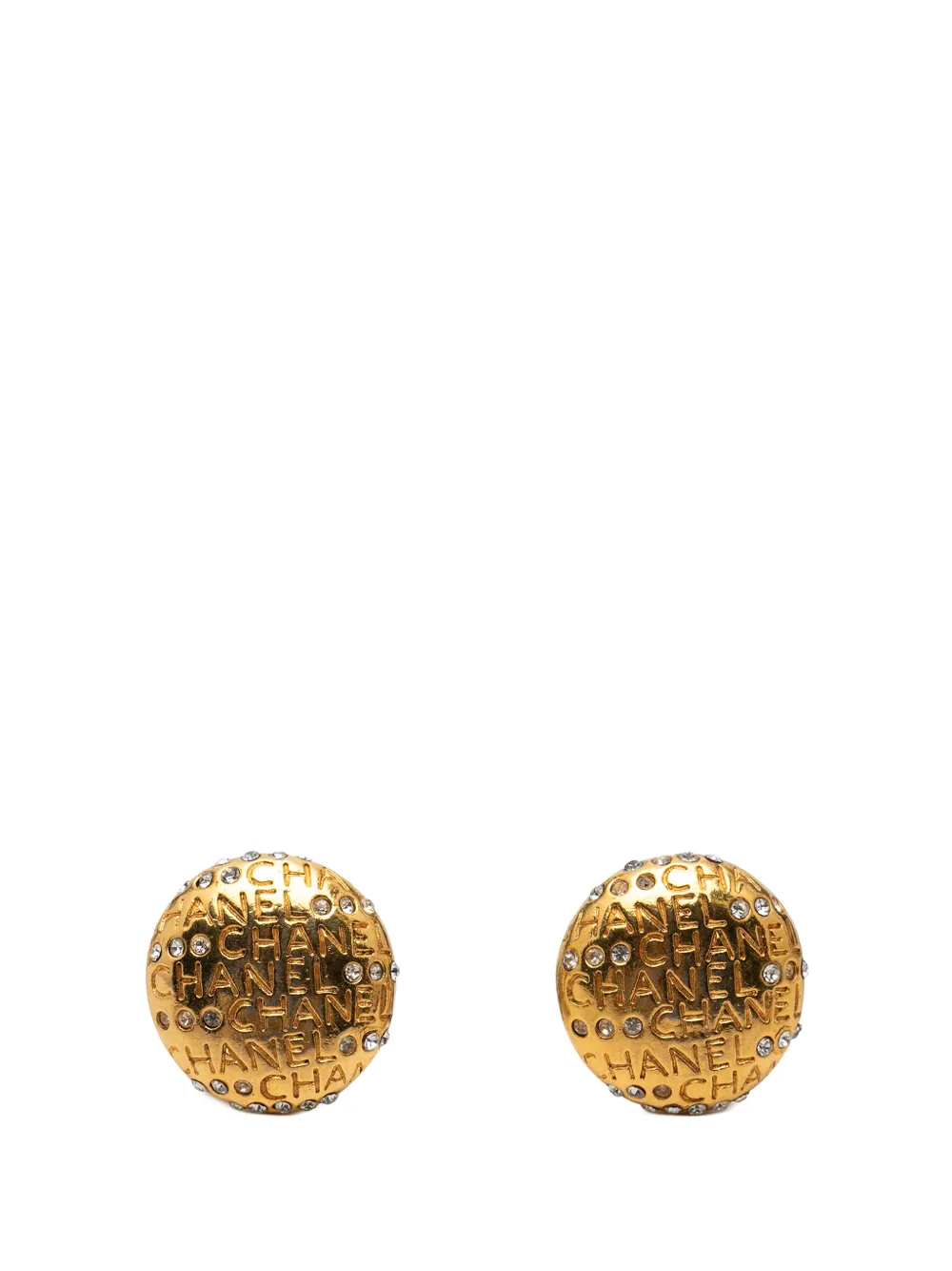 CHANEL Pre-Owned 1970-1980 Gold Plated Strass Logo Lettering Clip On Earrings costume earrings