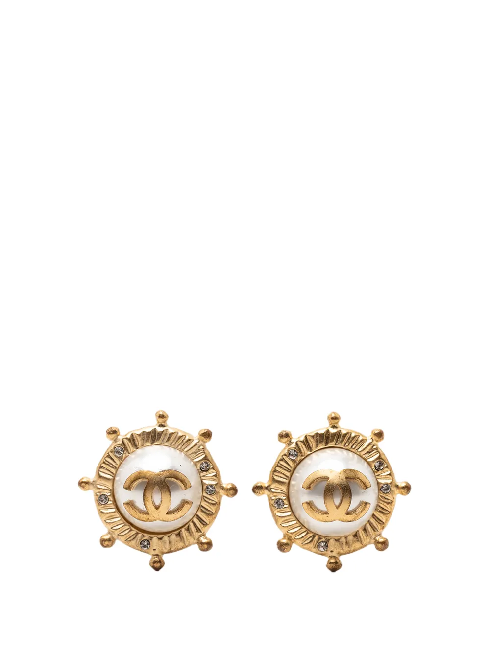 CHANEL Pre-Owned 2005 CC Gold Plated Faux Pearl and Strass Clip on Earrings costume earrings - Oro