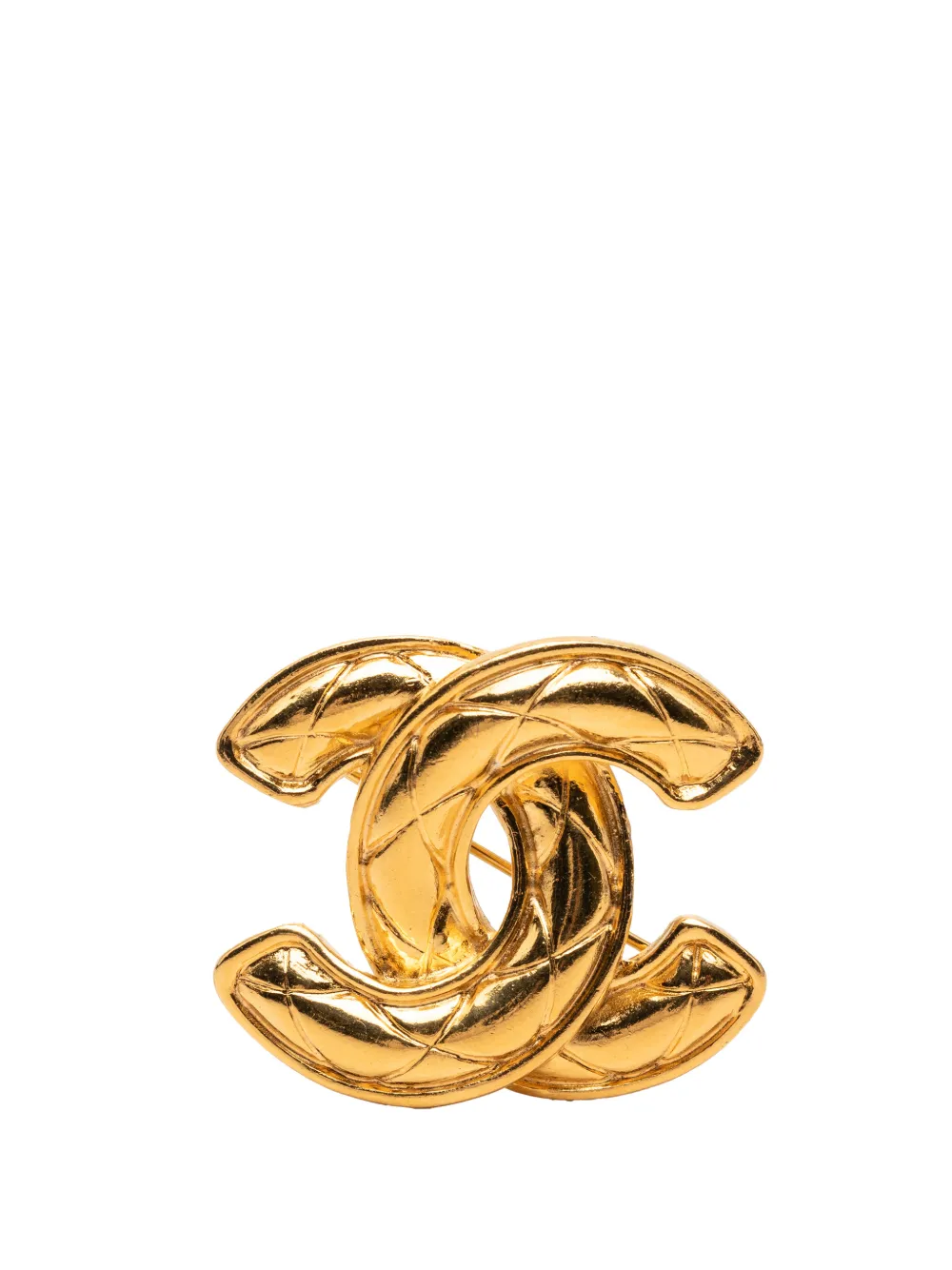 CHANEL Pre-Owned 1970-1980 CC Quilted Gold Plated Pin Brooch costume brooch