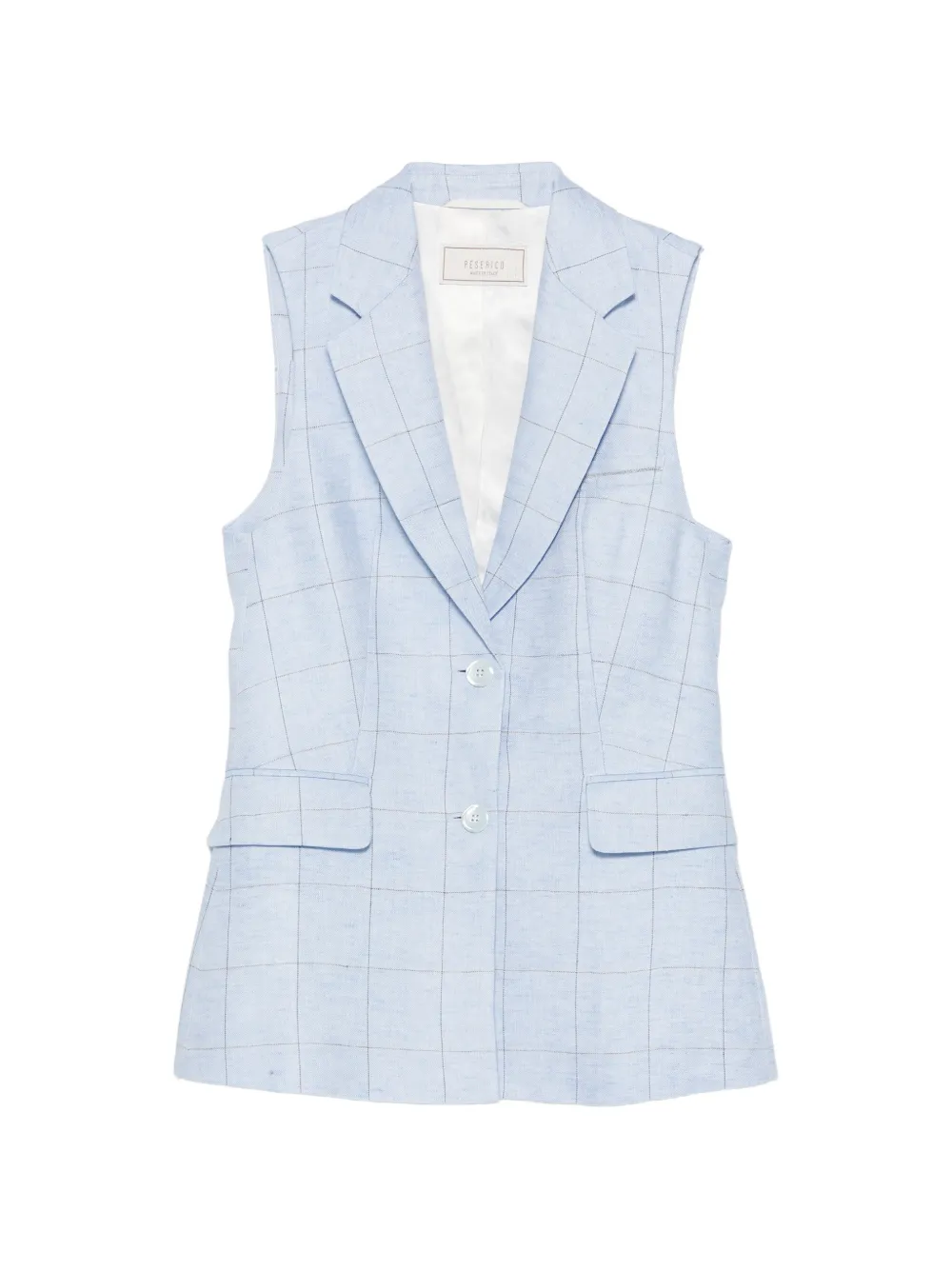 Peserico check-pattern single-breasted linen waistcoat - Blu