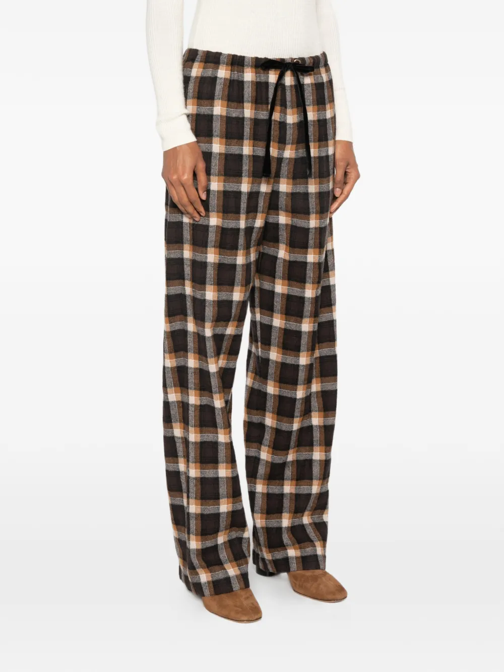 Forte Geruite broek met trekkoordtaille Bruin