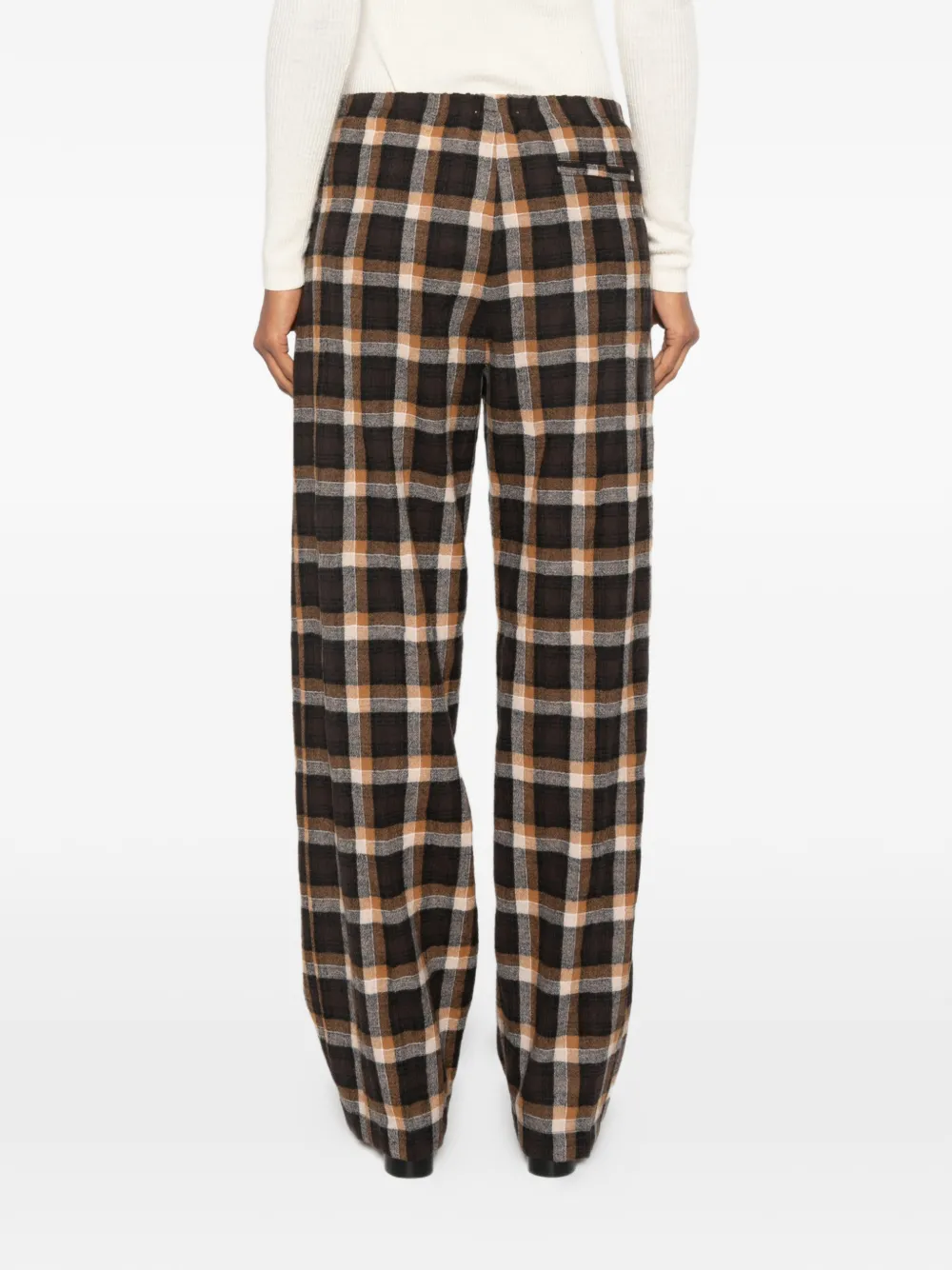 Forte Geruite broek met trekkoordtaille Bruin