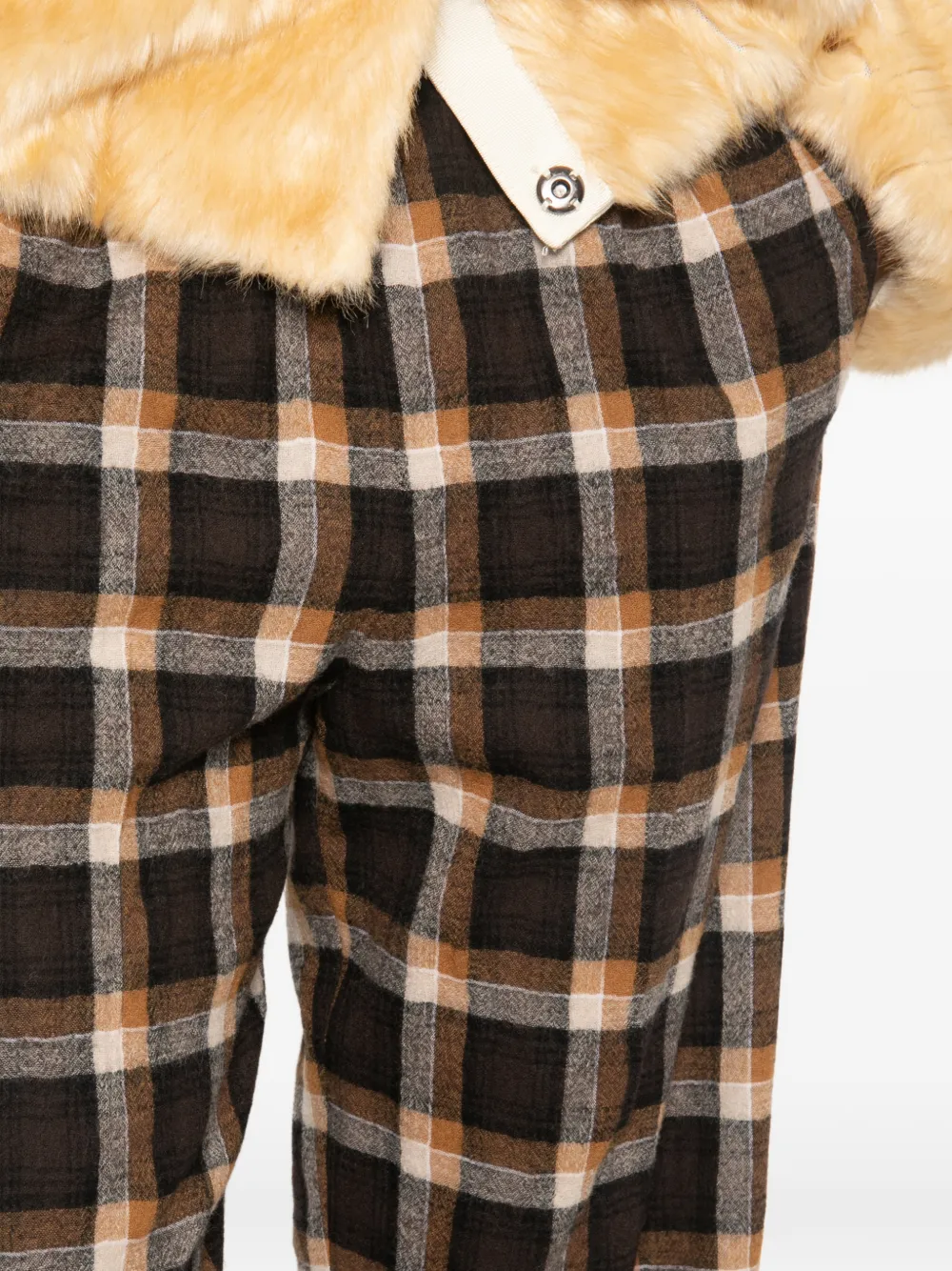 Forte Geruite broek met trekkoordtaille Bruin