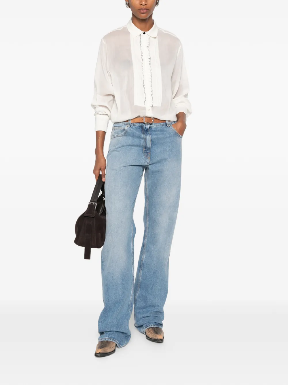 Forte Blouse met ruches en plooien Wit
