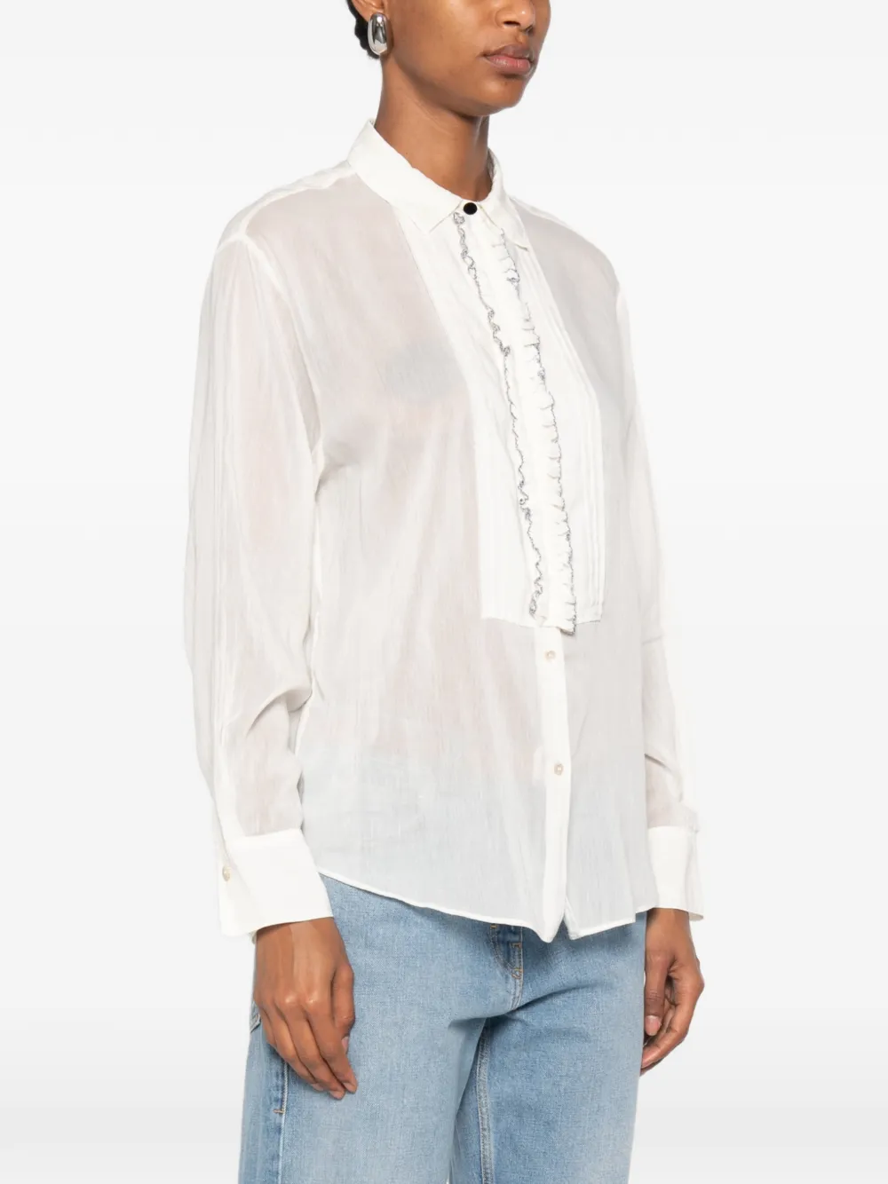 Forte Blouse met ruches en plooien Wit
