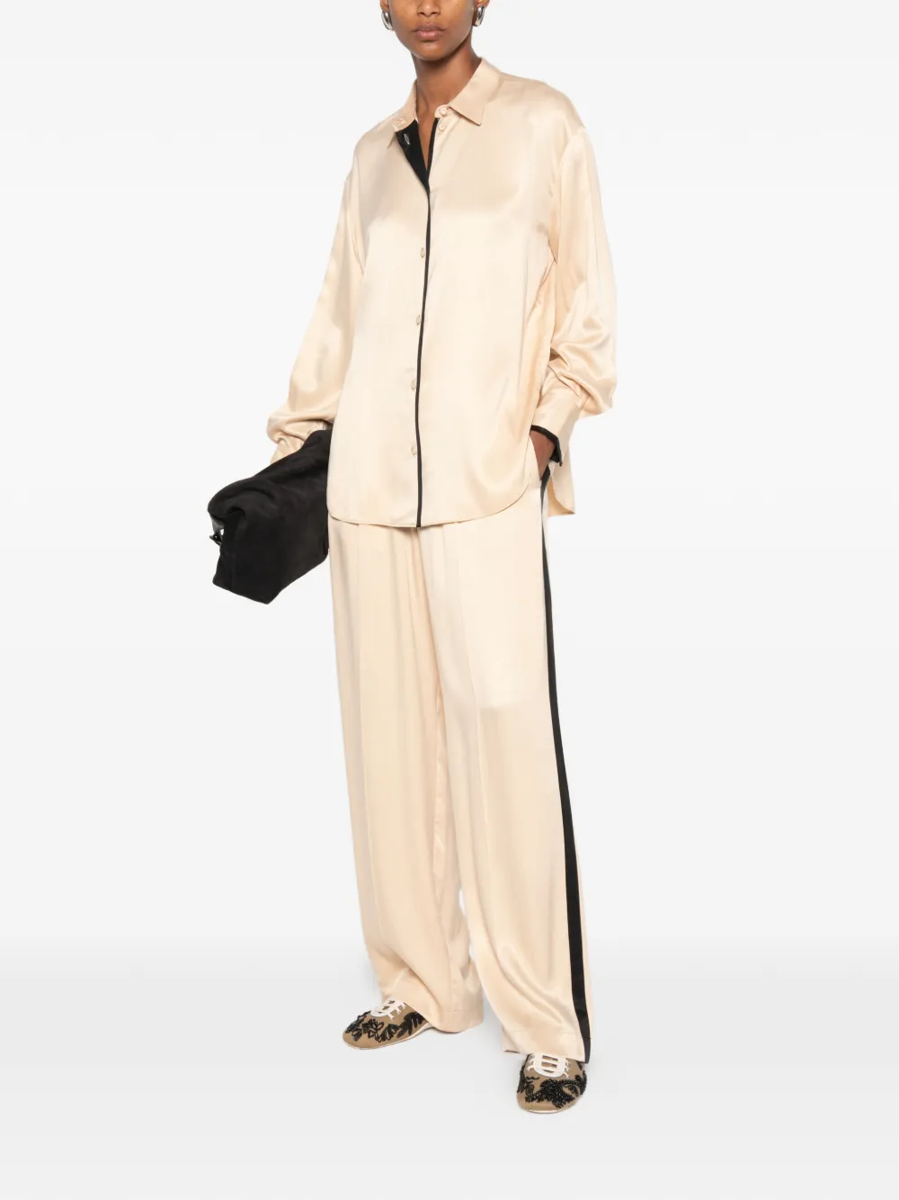 Forte Broek met wijde pijpen Beige