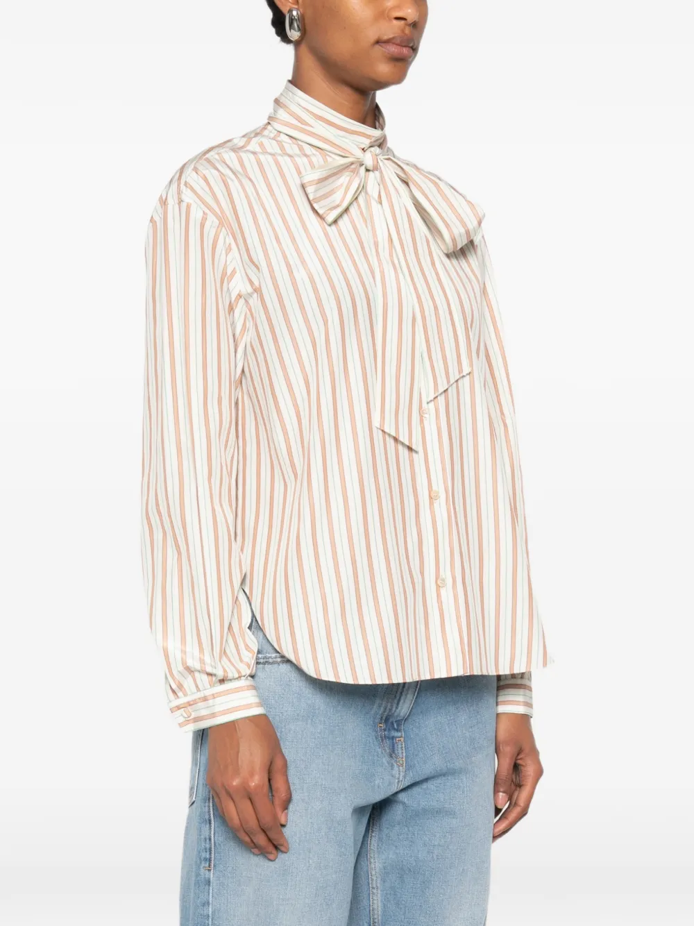 Forte Gestreepte blouse met strik Beige