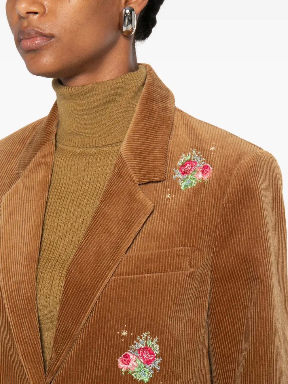 Forte Ribfluwelen blazer met geborduurde bloemen Bruin