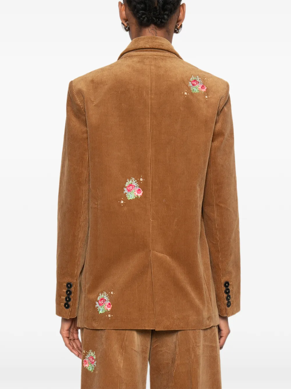 Forte Ribfluwelen blazer met geborduurde bloemen Bruin