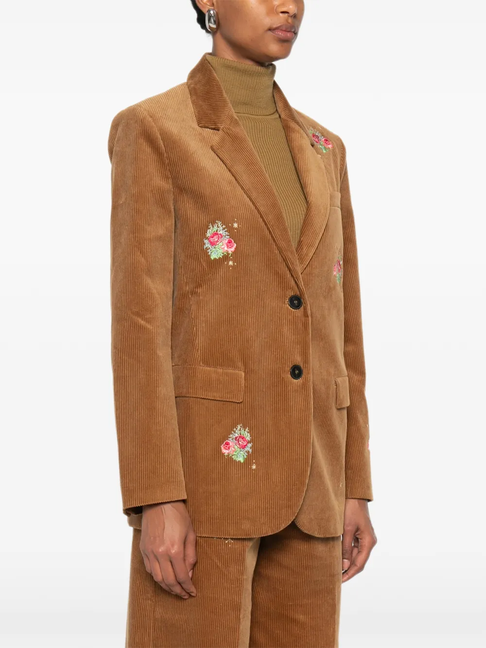 Forte Ribfluwelen blazer met geborduurde bloemen Bruin