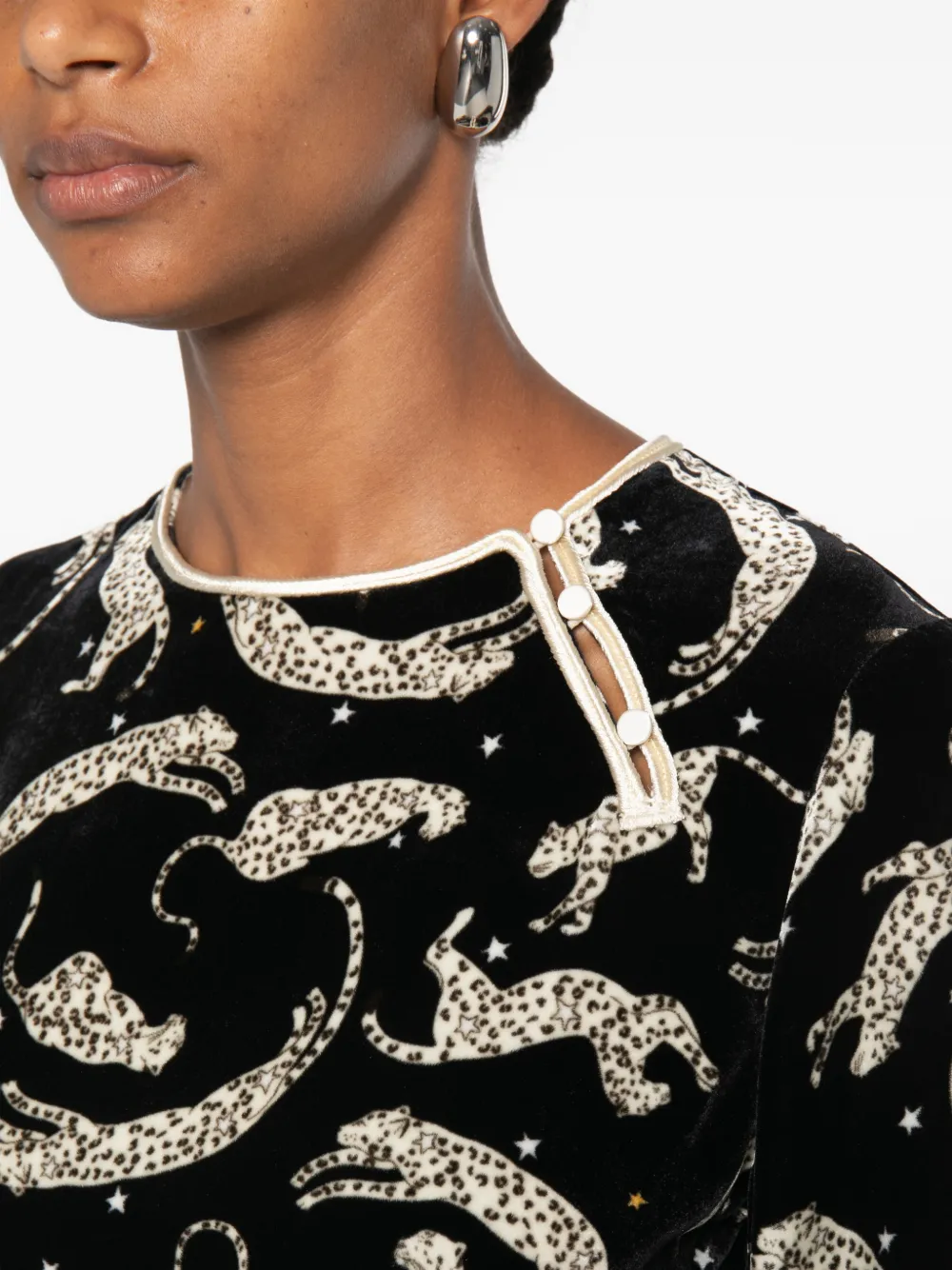 Forte Top met fluwelen effect en luipaard-print Zwart