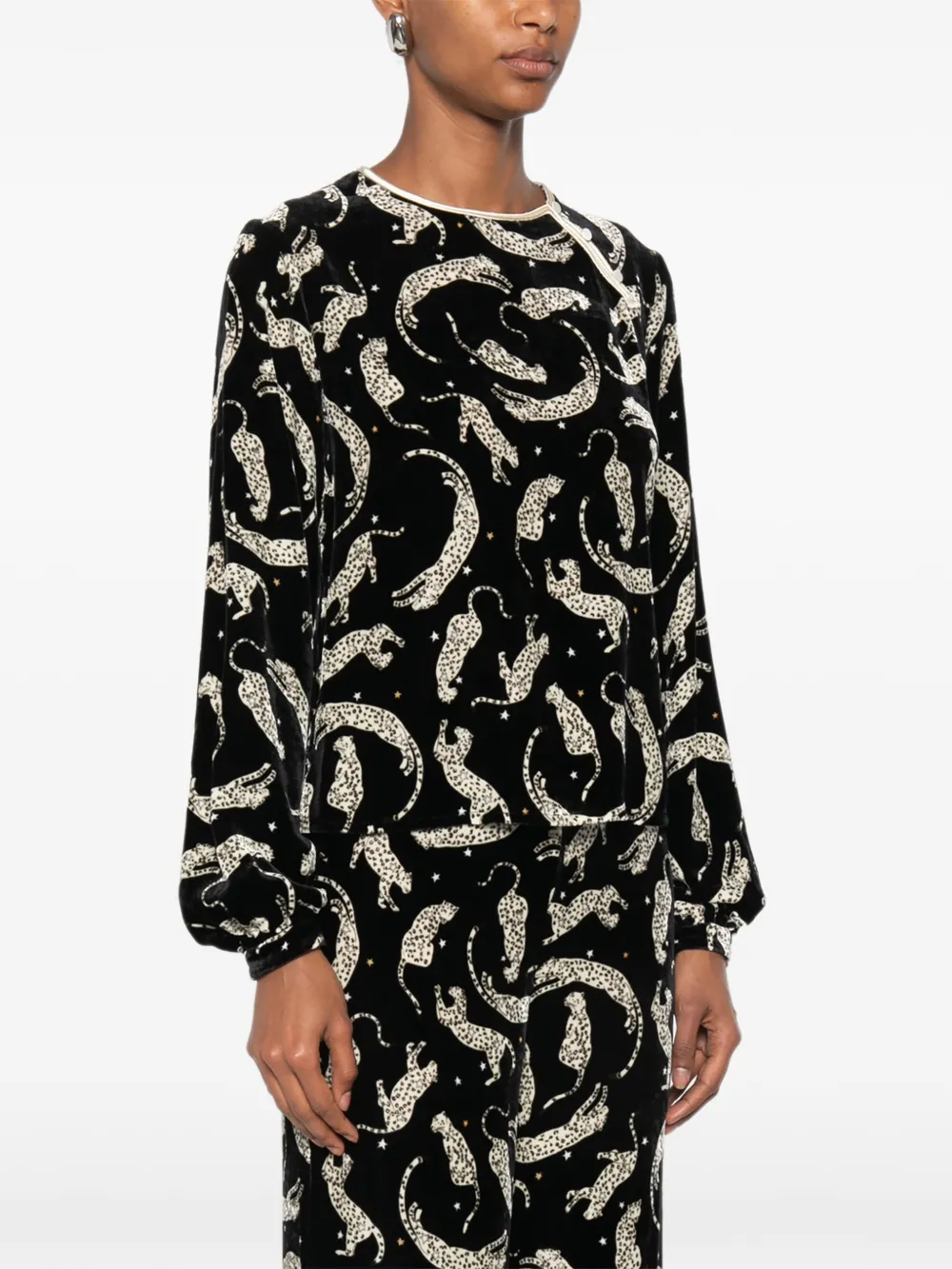 Forte Top met fluwelen effect en luipaard-print Zwart