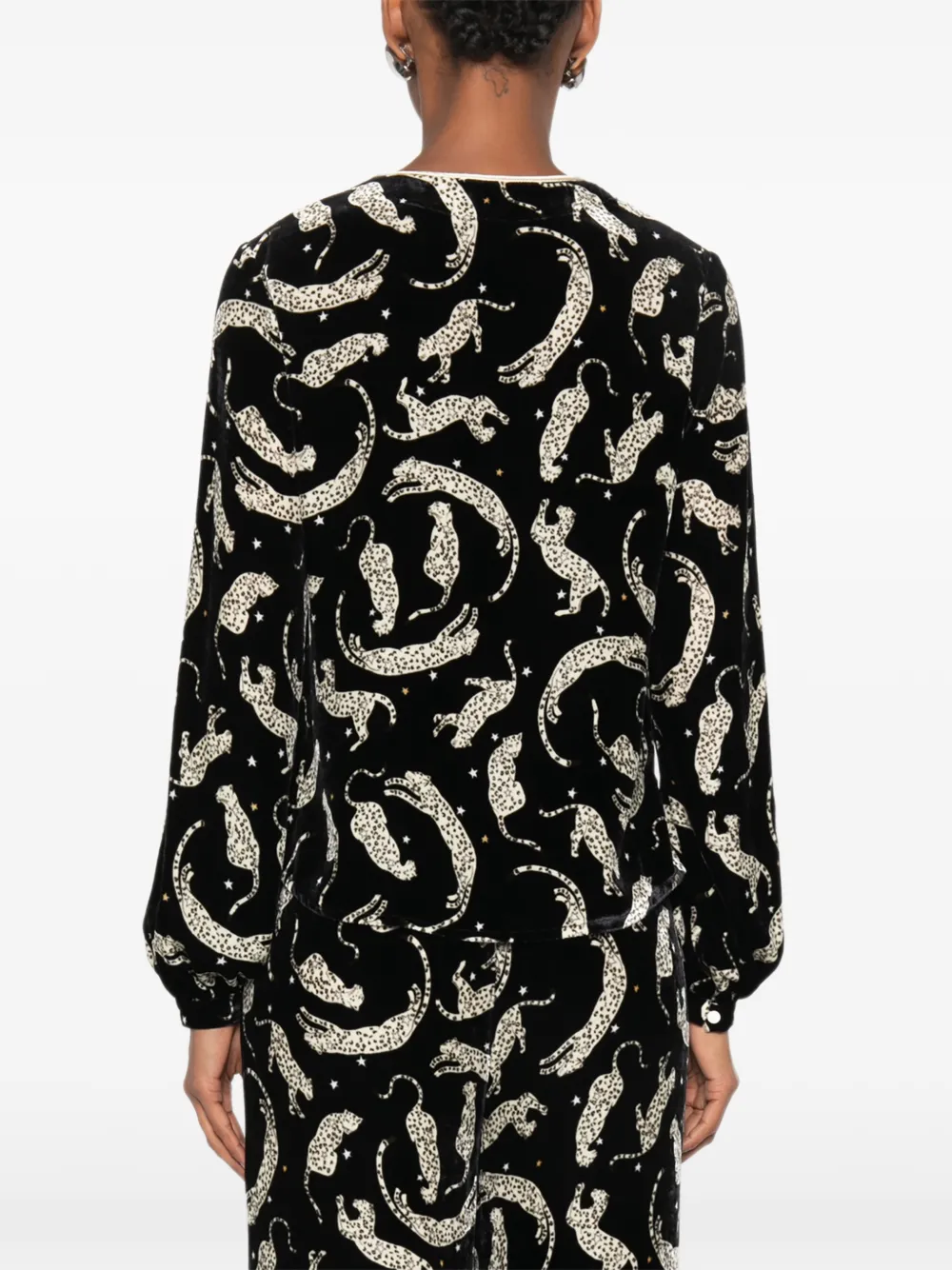 Forte Top met fluwelen effect en luipaard-print Zwart
