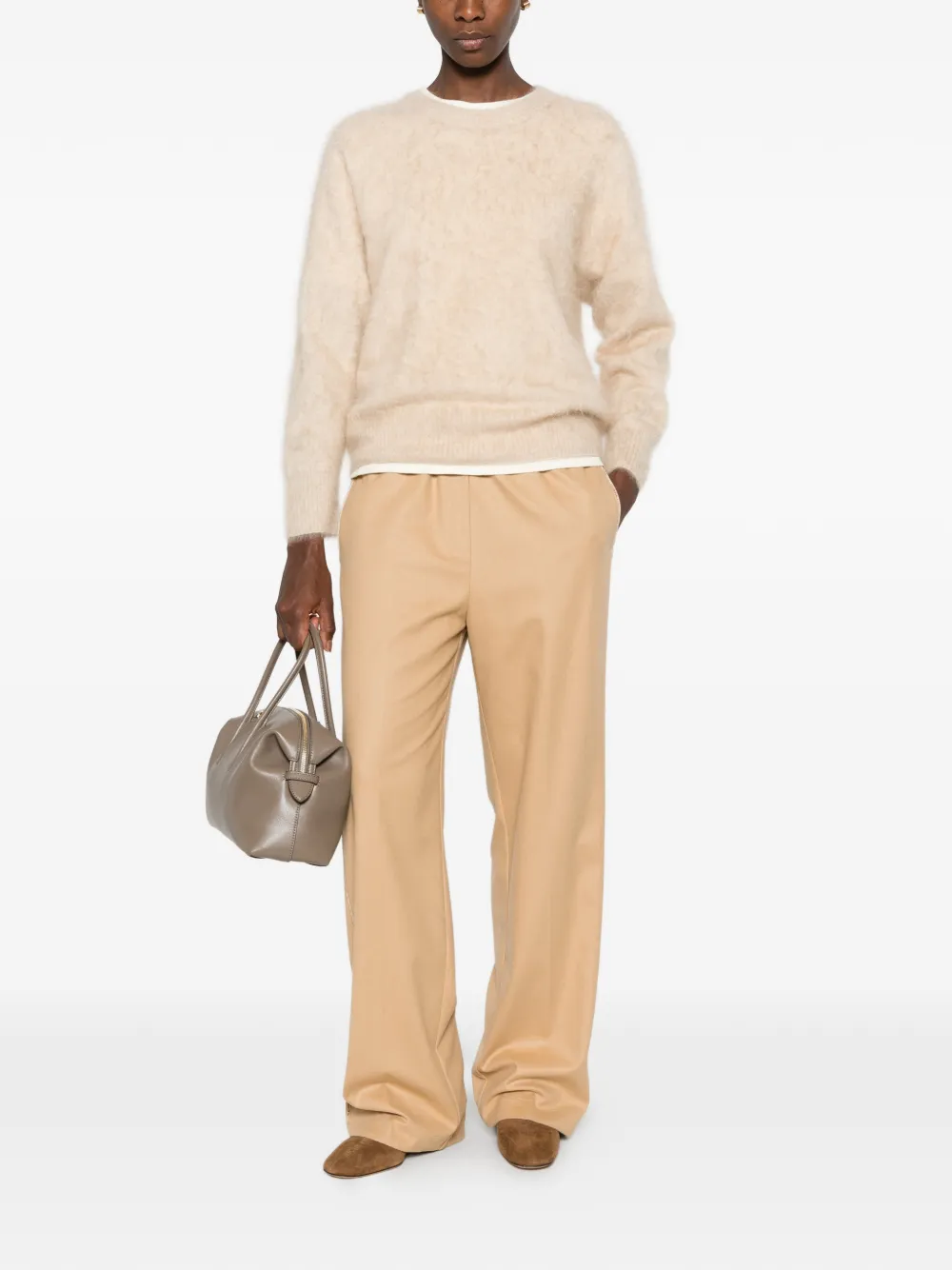 Forte Broek met elastische tailleband Beige