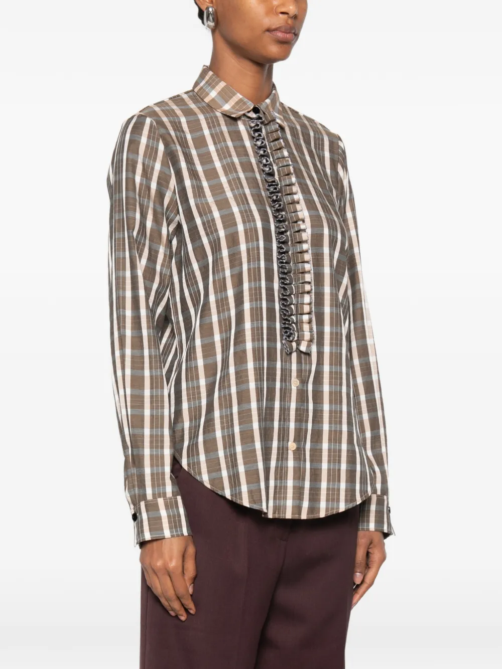 Forte Geruite blouse met ruches Groen