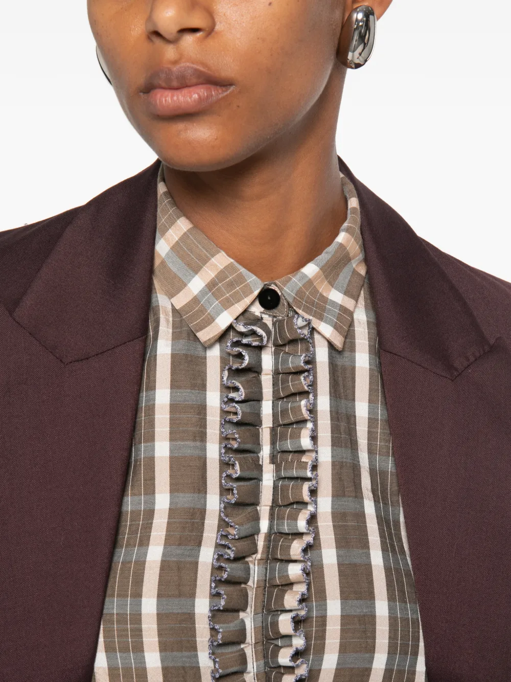 Forte Geruite blouse met ruches Groen