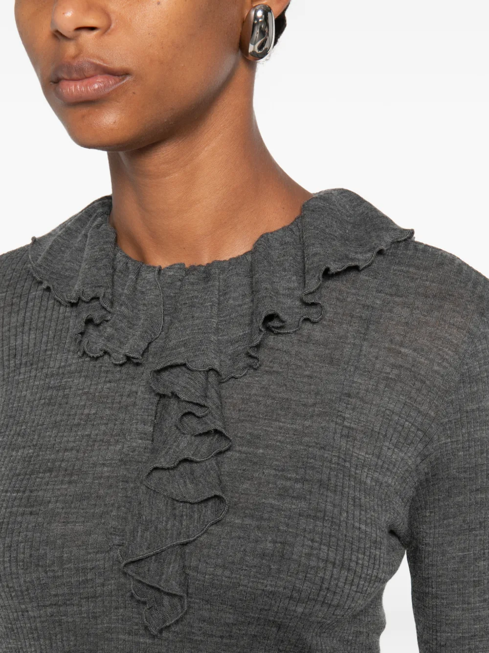 Forte Geribbeld T-shirt met ruches Grijs