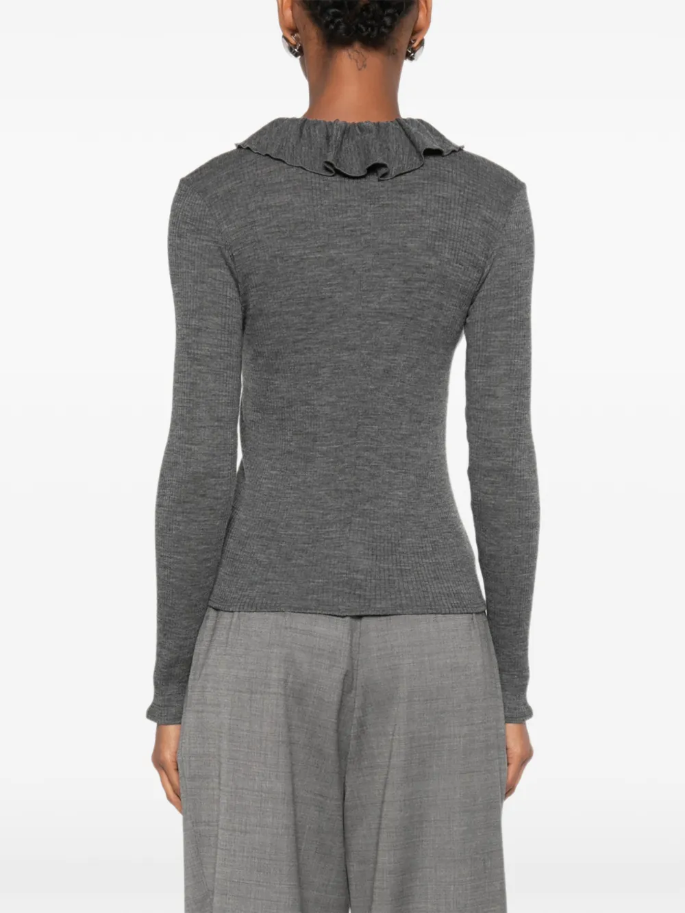 Forte Geribbeld T-shirt met ruches Grijs