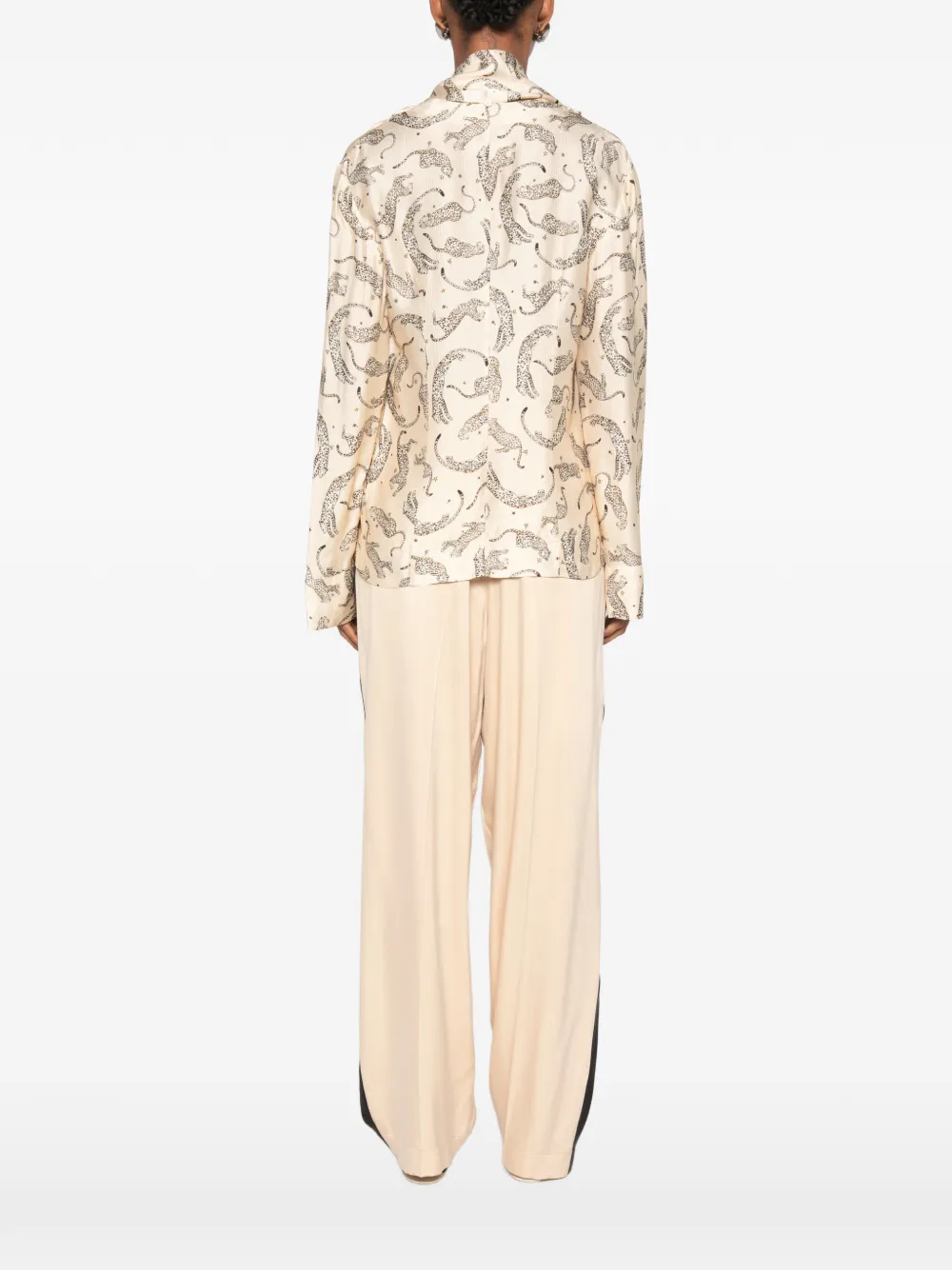 Forte Blouse met luipaard-print en franje Beige