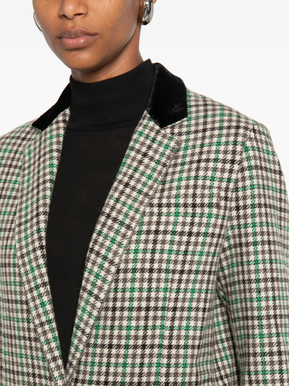 Forte Geruite blazer met fluwelen kraag Beige