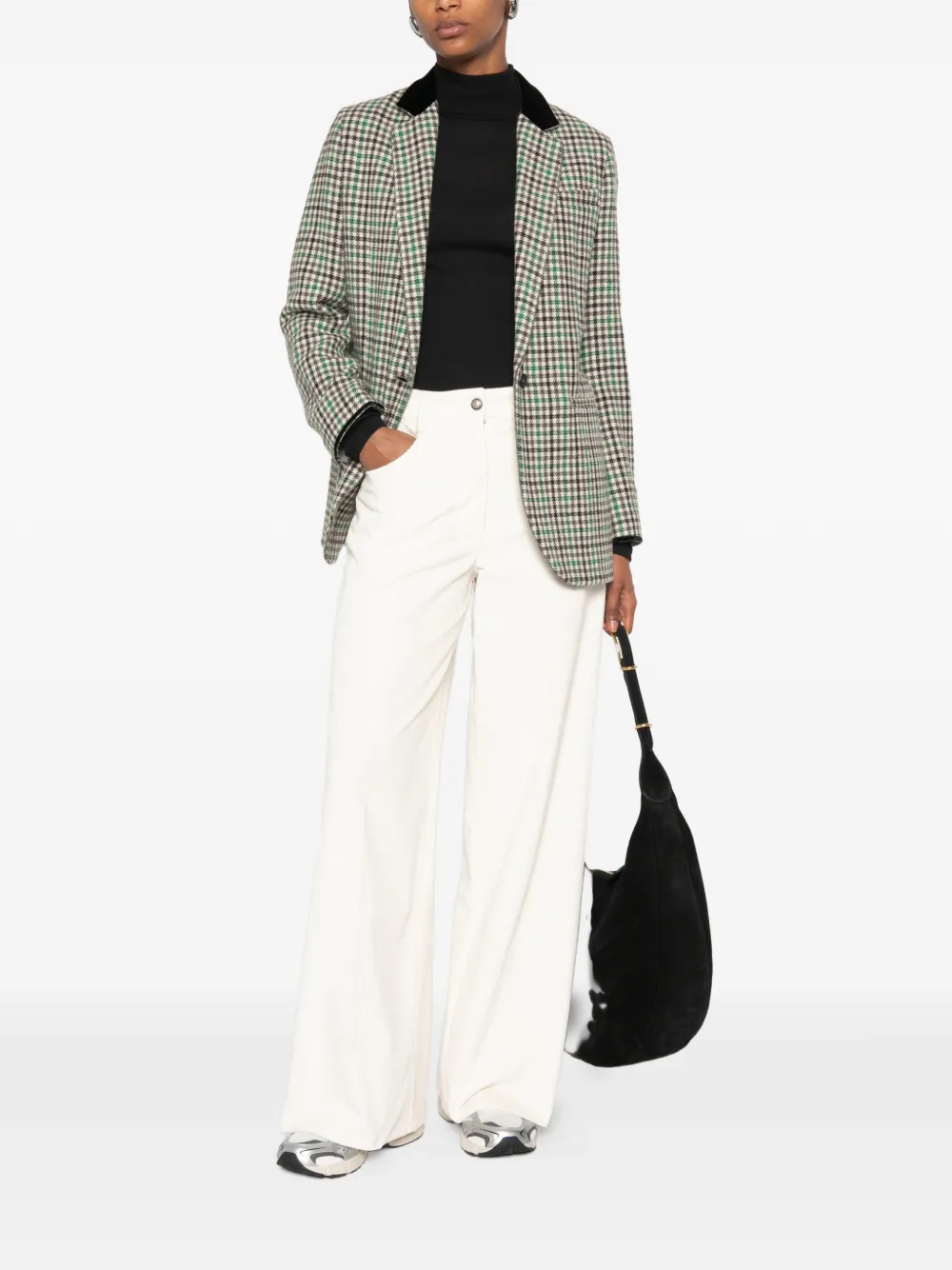 Forte Geruite blazer met fluwelen kraag Beige