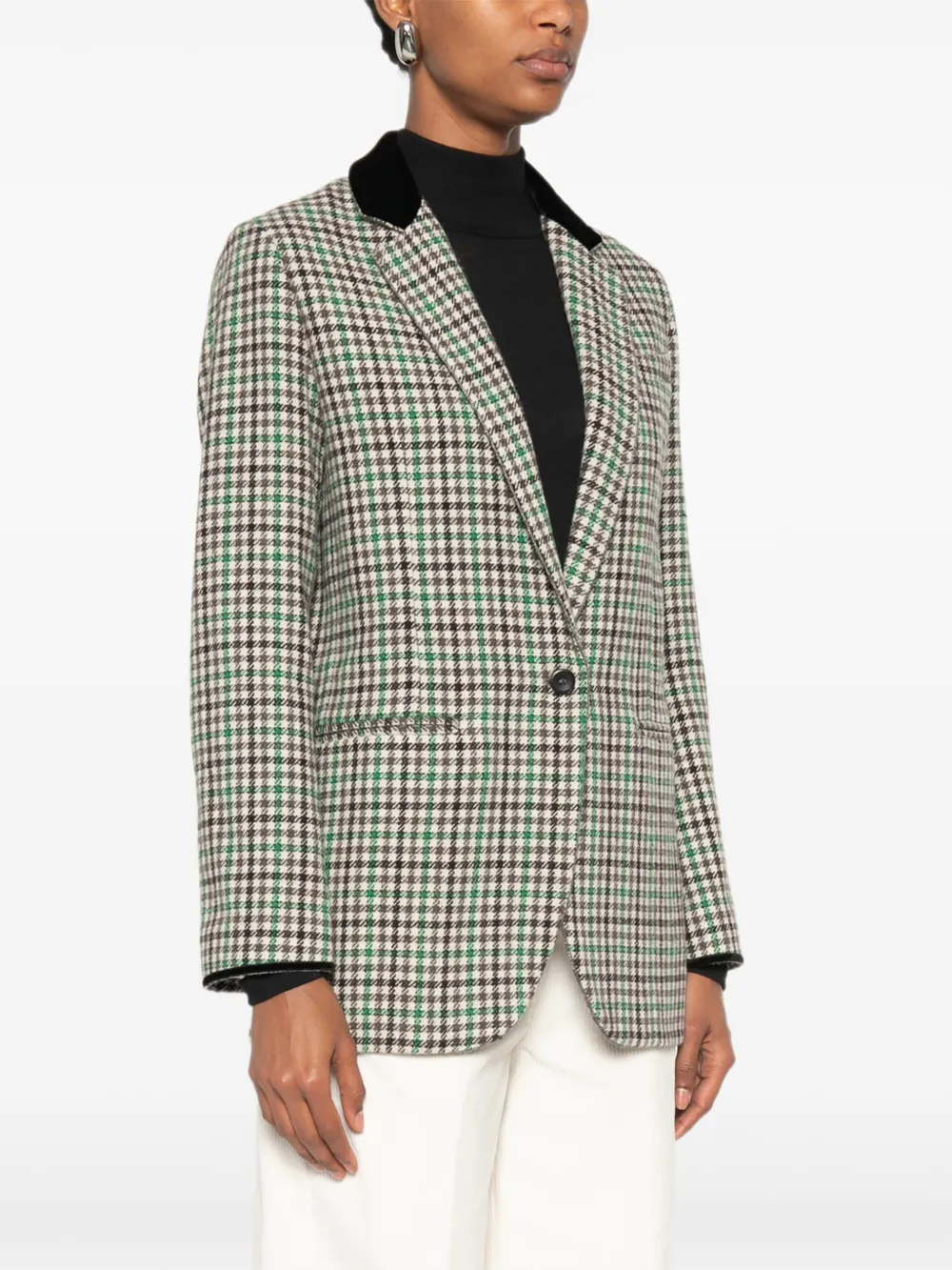 Forte Geruite blazer met fluwelen kraag Beige
