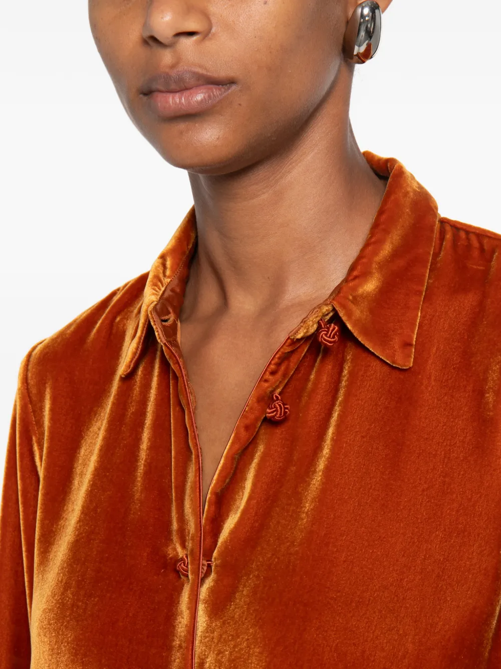 Forte Fluwelen blouse met knoop Oranje