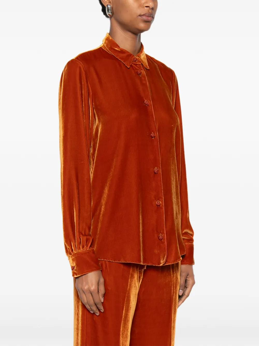 Forte Fluwelen blouse met knoop Oranje