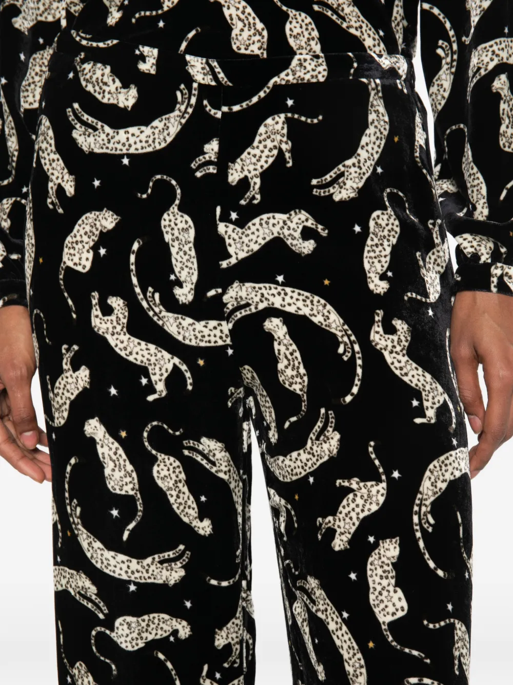 Forte Broek met luipaard-print en fluwelen effect Zwart
