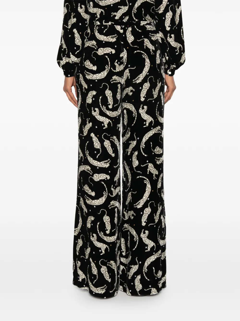 Forte Broek met luipaard-print en fluwelen effect Zwart