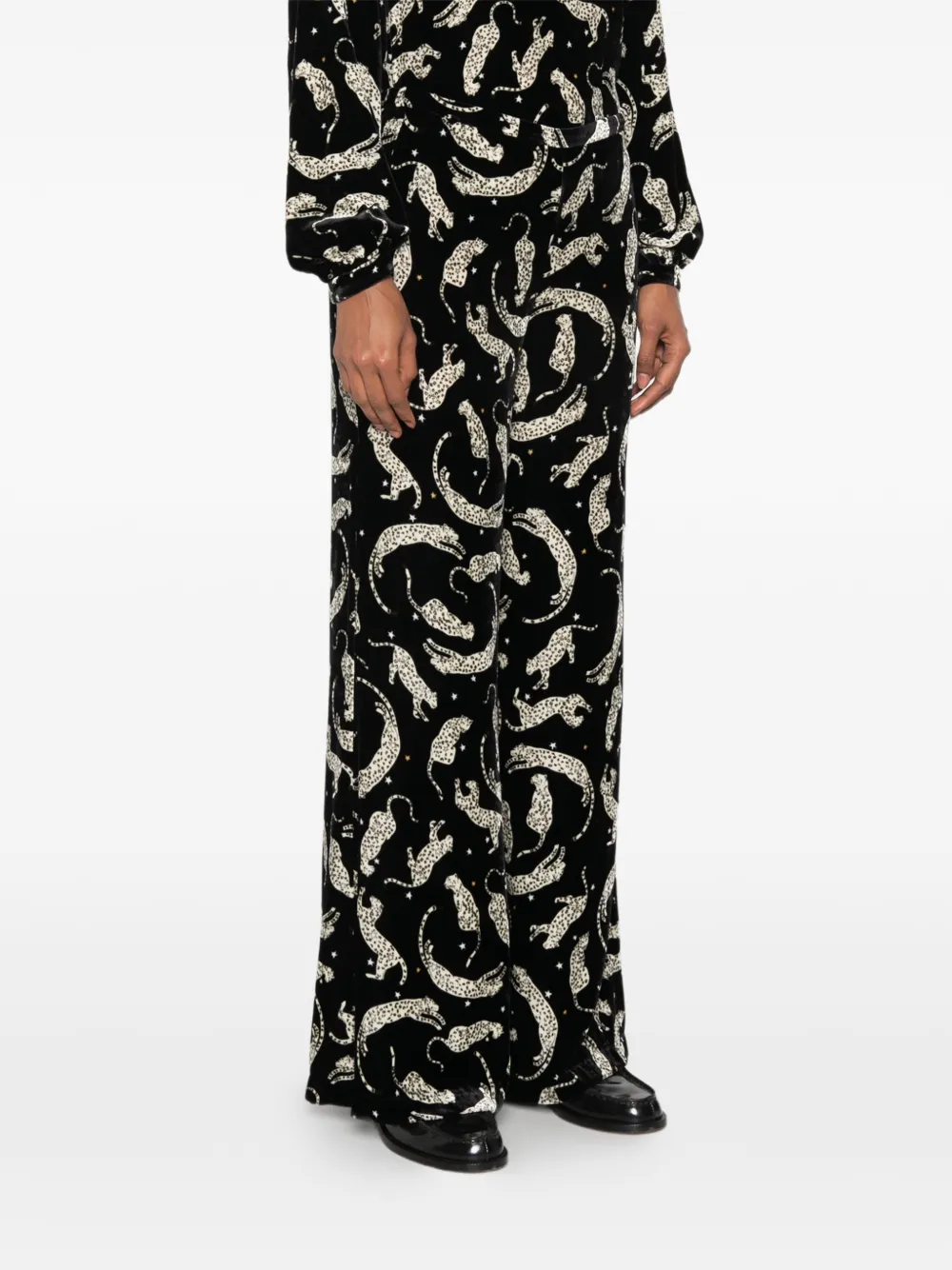 Forte Broek met luipaard-print en fluwelen effect Zwart