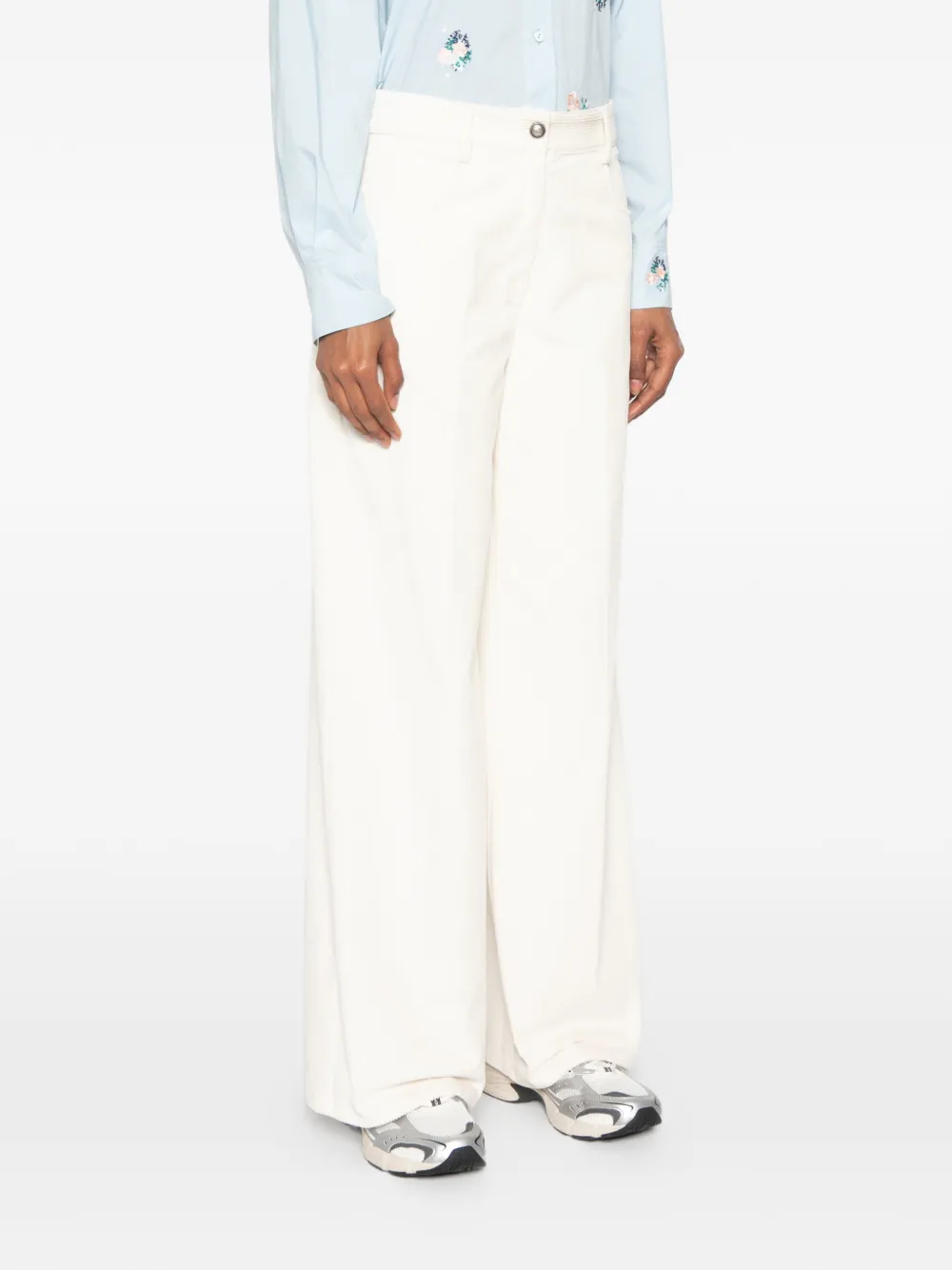 Forte Ribfluwelen broek met wijde pijpen Beige