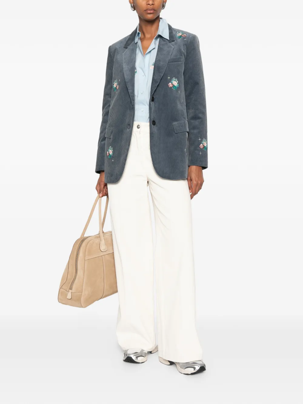 Forte Ribfluwelen blazer met geborduurde bloemen Grijs