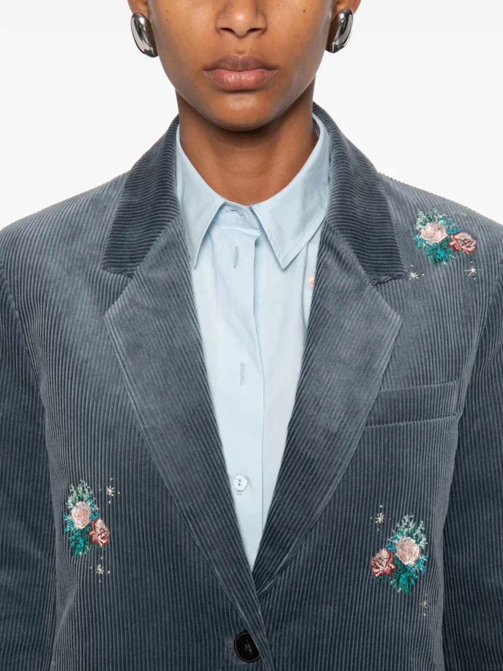Forte Ribfluwelen blazer met geborduurde bloemen Grijs