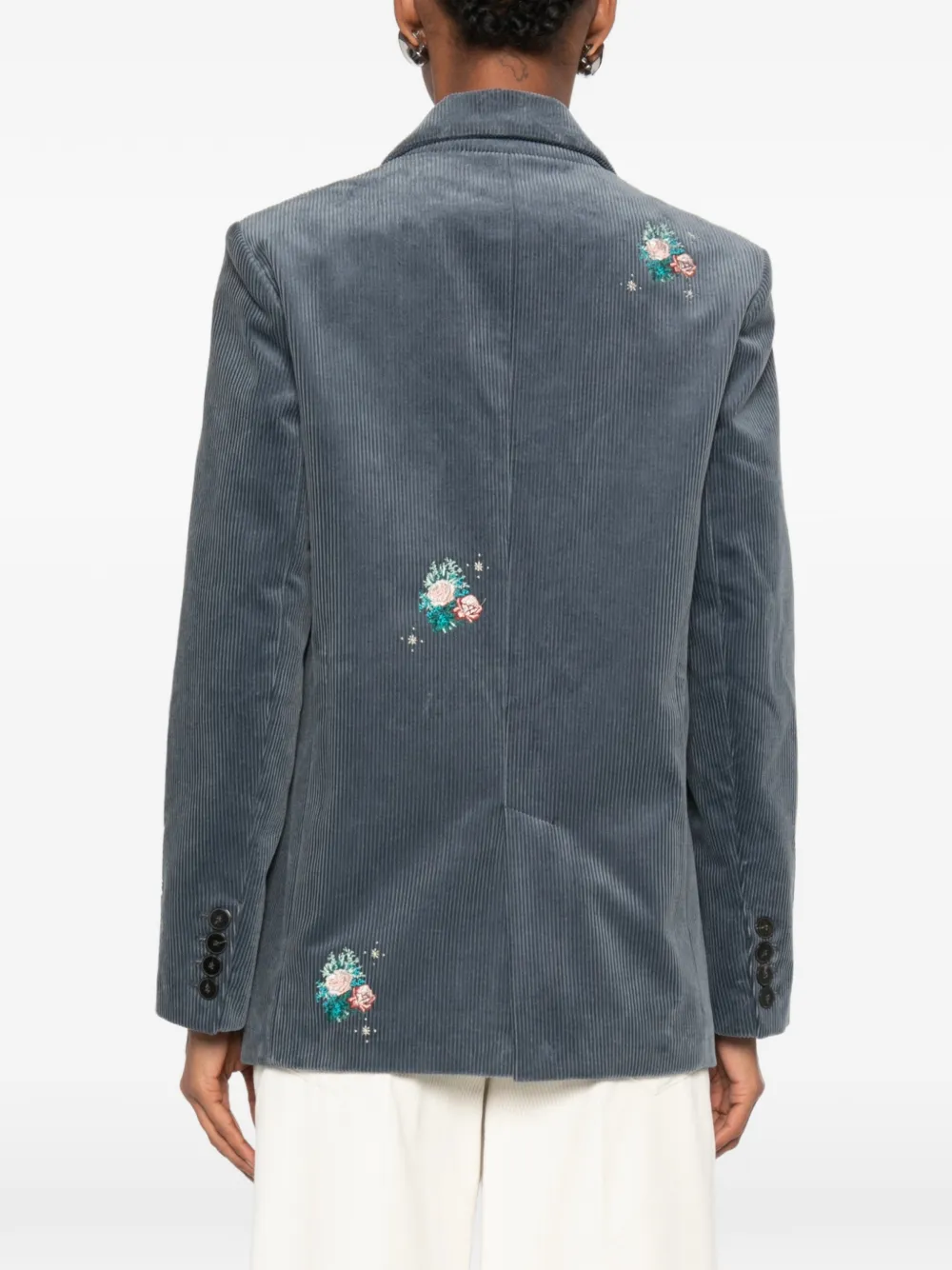 Forte Ribfluwelen blazer met geborduurde bloemen Grijs